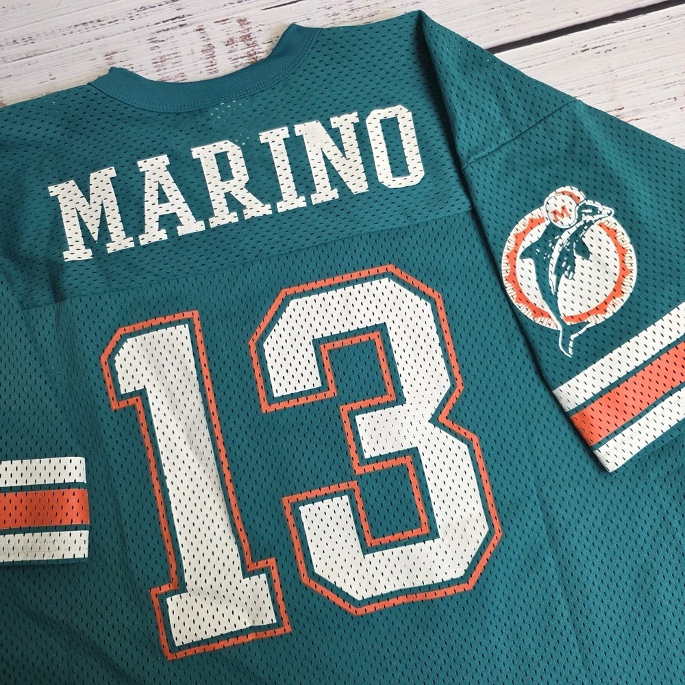 Dan Marino #13 Vintage Logo 7 Mens Large Miami Dolphins Jersey Teal Orange USA